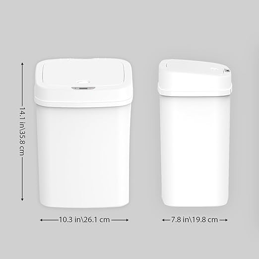 Touchless Motion Sensor Trash Can with Sealing Lid Automatic Soft Close Silent Bathroom Kitchen Office Waste Bin Narrow Rectangular ABS Hands Free Smart Home Garbage Container (White)