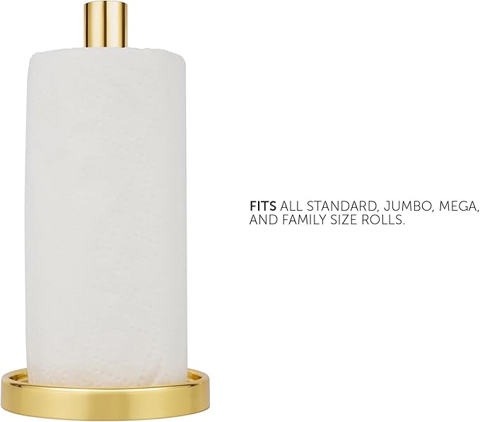 Ivilon Paper Towel Holder Stand - Steady and Easy Tear - Fits All Paper Towel Rolls - Gold Polished
