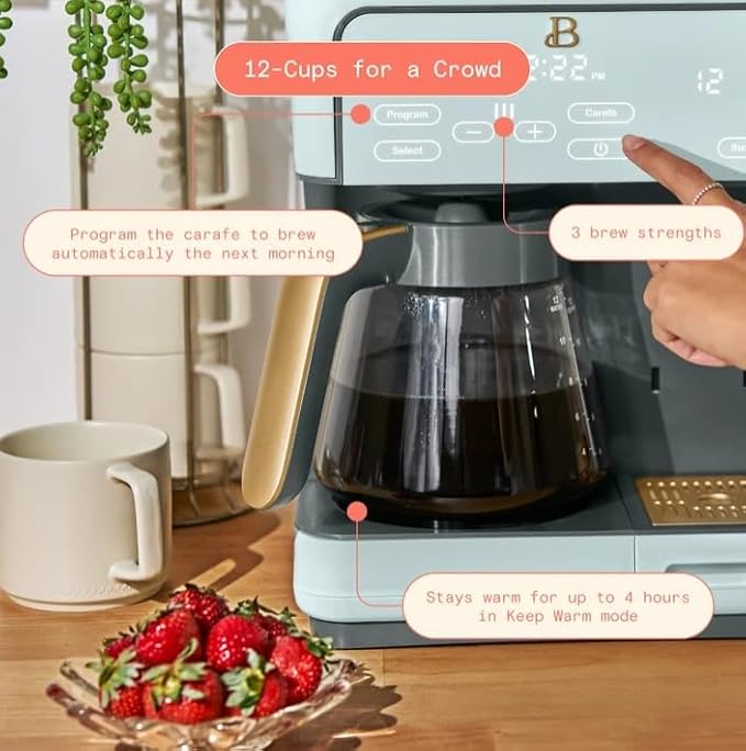 Beauti Multi Brew 12 Cup Programmable Drip & Single Serve Coffee Maker, Versatile Brewing (6oz, 8oz, 10oz, 12oz, 14oz), Pods or Ground, Over Ice option, Keep Warm mode (Hydragea)
