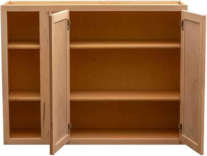 Quicklock RTA (Ready-to-Assemble) 42" Tall Wall Kitchen Cabinets - Shaker Style | 100% Hardwood | Made in America | Soft Close Hardware (12" D x 39" W x 42" H Blind Corner, Raw Maple)