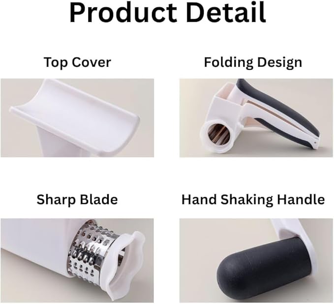 Rotary Cheese Grater with 3 Stainless Steel Drums – Manual Hand Crank Parmesan Grater for Cheese, Nuts, Chocolate & Vegetables – Deluxe Kitchen Tool Set with 3 Peelers and Cleaning Brush