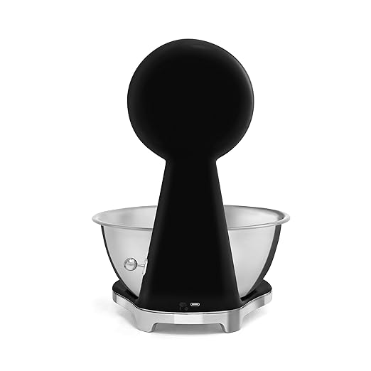 SMEG Retro-Style Analog & Digital Kitchen Scale, 11 lb Capacity, Rechargeable Battery, Backlit LCD Display, Stainless Steel Bowl (Black)