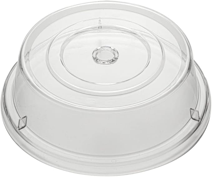 Restaurantware Cater Tek 10.2 Inch Polycarbonate Plate Cover 1 Shatterproof Dish Cover - Dishwashable Endures Up To 210F Clear Plastic Splatter Cover With Finger Hole For 10-Inch Plates