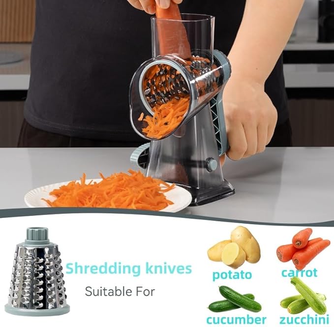 GYH&GXR Rotary Cheese Grater with Handle Vegetable Cheese Shredder Slicer Grater for Kitchen 3 Changeable Blades for Cheese Potato Zucchini Nuts Chocolate.