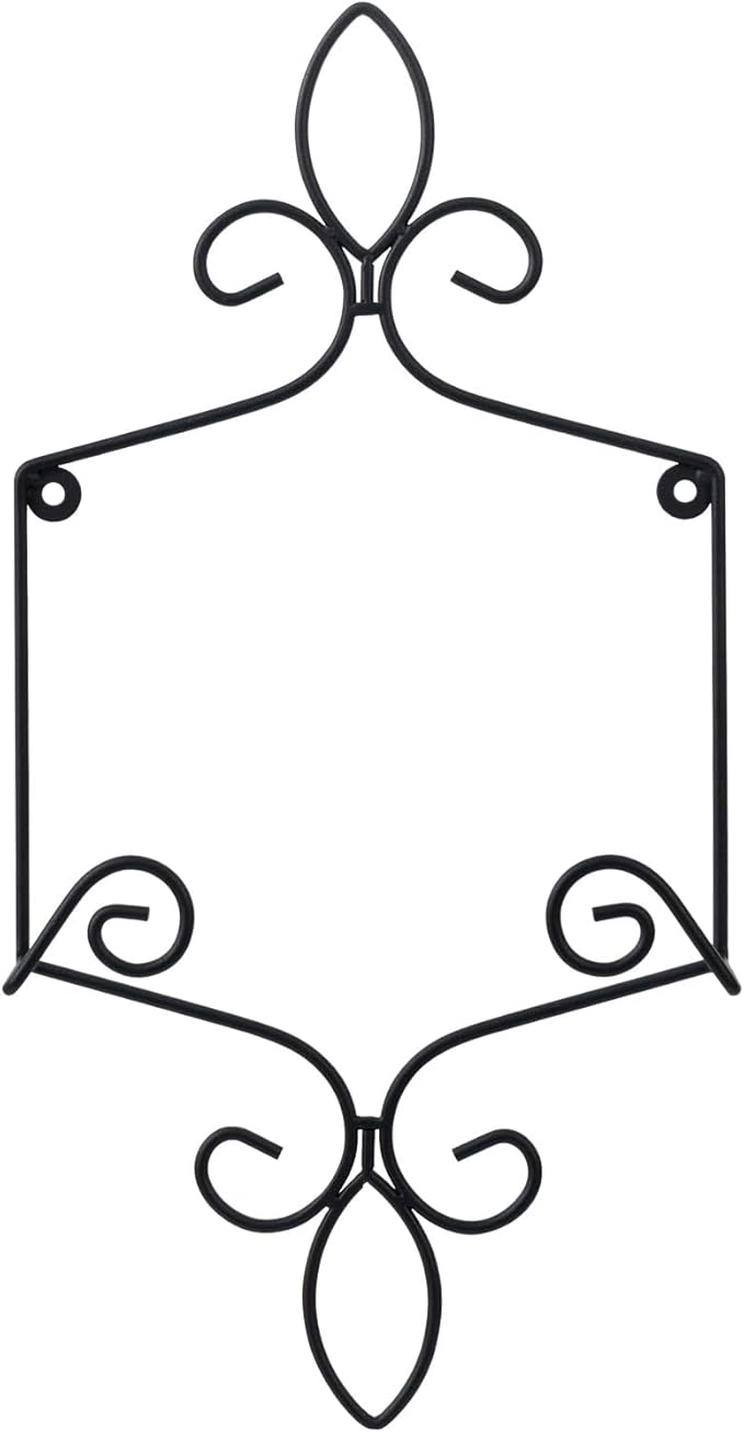 MyGift 9–13 Inch Wall Plate Hanger, Decorative Metal Scrollwork Plate Holder for Display, Wall Mounted Vertical Black Wire Plate Rack