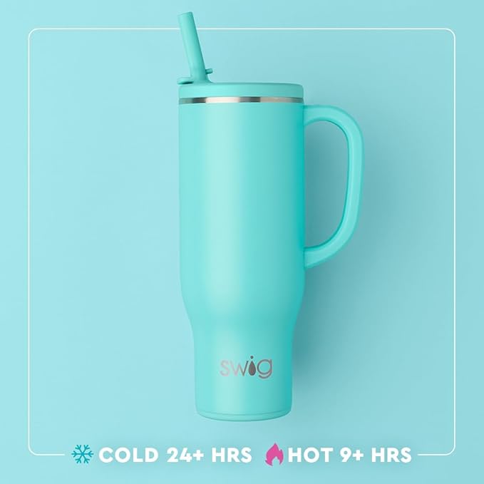 Swig Life 30oz Mega Mug, 30oz Tumbler with Handle and Straw, Large Insulated Tumblers, Cup Holder Friendly Travel Mug, Stainless Steel 30 oz Tumbler, Reusable Insulated Water Bottle (Mystique)