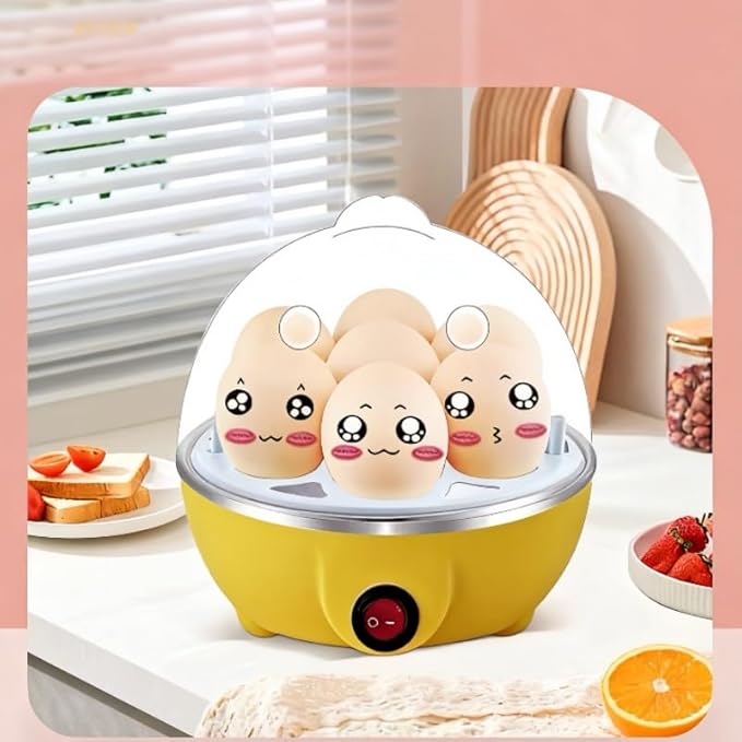 Egg Cooker, 110V Electric Hard Boiled Egg Cooker with Anti-Dry Burning, Kitchen Egg Steaming Breakfast Machine, Household Rapid Egg Cooker with Automatic Power-Off for 6 Eggs,Yellow