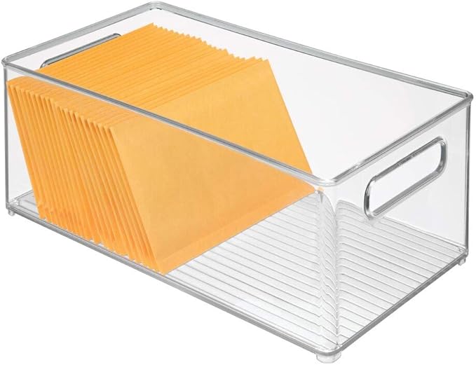 mDesign Deep Plastic Storage Organizer Container Bin, Office Organization for Filing Cabinet, Cupboard, Shelves, and Desk - Holds Notepads, Pens, Pencils, Highlighters, and Staplers - 2 Pack - Clear
