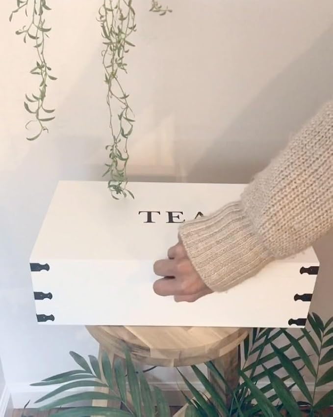 White Wooden Tea Box Storage Chest Box Big Pine Wood Kitchen Organizer Large, Tall, Adjustable