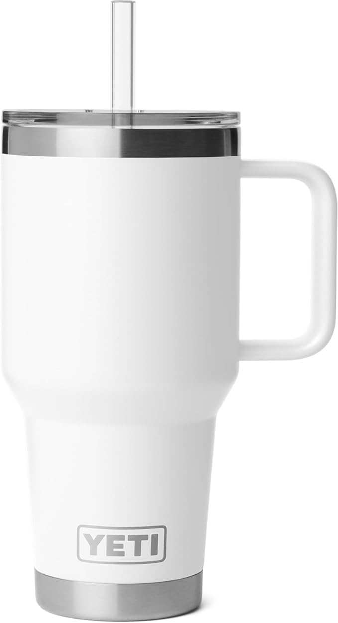 YETI Rambler 35 oz Straw Mug 2.0 - Double-Wall Vacuum Insulation for Cold Beverages – Dishwasher Safe – Cupholder Compatible – Reusable Straw – Comfortable Grip Handle – Travel Mug - White