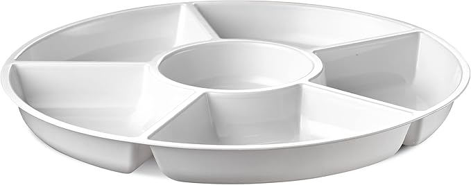 Plasticpro 6 Sectional Round Plastic Serving Tray/Platter (2, White)