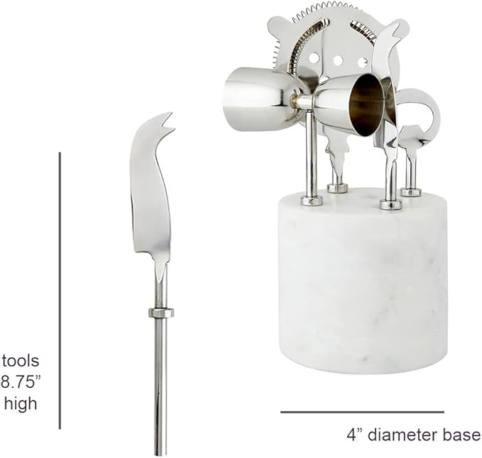 Santa Barbara Design Studio TableSugar Bar Tools Modern Kitchen Cocktail Accessories, 4-Pieces, Stainless Steel/Marble