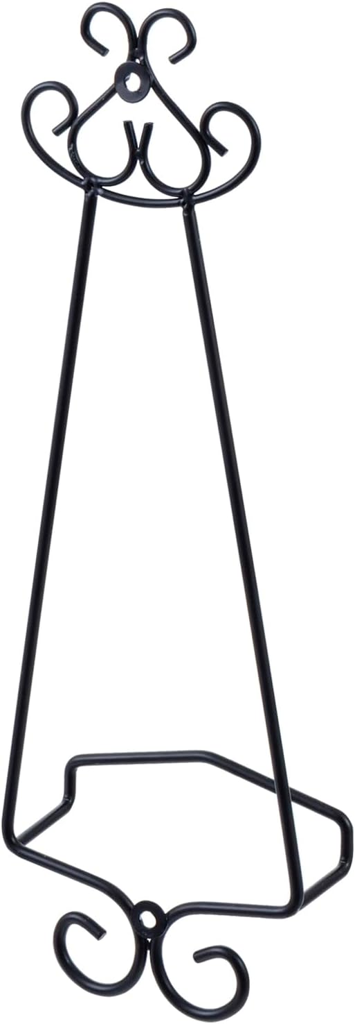MyGift Set of 2 Vertical Hanging Collectible Plate Holders, Wall Mounted Matte Black Metal Wire Vintage Scrollwork Display Racks, Holds 8 to 11 Inch Plates
