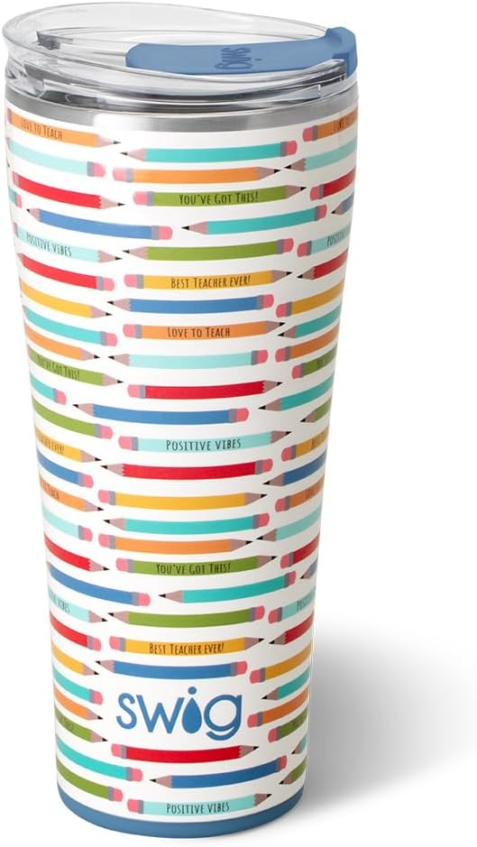 Swig Life 32oz Insulated Tumbler, Travel Coffee Tumbler with Lid, Cup Holder Friendly Travel Coffee Mug, Stainless Steel with Lid (Teacher Life)