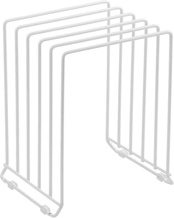 mDesign X-Large Steel Storage Tray Organizer Rack for Kitchen Cabinet - Divided Holder with 5 Slots for Skillets, Frying Pan, Pot Lids, Cutting Board, Baking Sheets - Concerto Collection - White