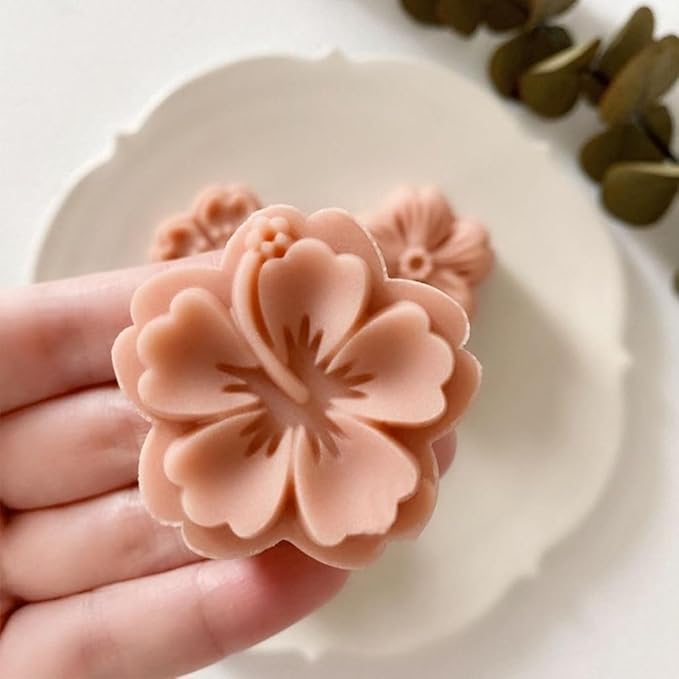 White Mold with 6 Petals 30g Mooncake Mould Hand Press Cookie Stamps, Cherry Blossom Flower Stamps, Mid-Autumn Festival Pastry Tool Pie Making, Cookie Stamps Baking Tools and Accessories