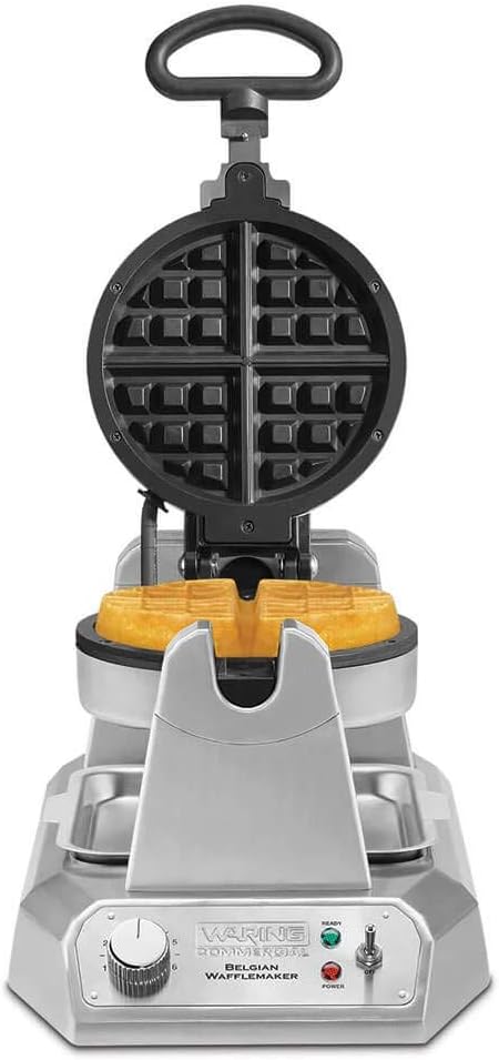 Waring Commercial WW180X Heavy Duty Single Belgian Waffle Maker, Coated Non Stick Cooking Plates, Produces 25 waffles per hour, 120V, 1200W, 5-15 Phase Plug, Silver, 12.5 x 17.88 x 10.5 inches