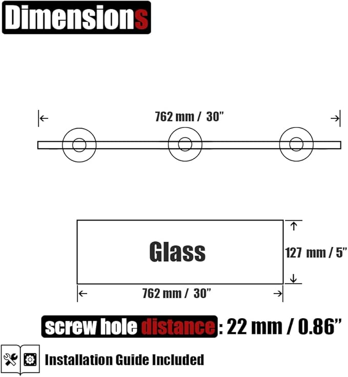 JQK Bathroom Glass Shelf Chrome, Tempered Glass Shower Storage 30 by 5 inches, 304 Stainless Steel Polished Chrome Wall Mount, TGS101L30-CH