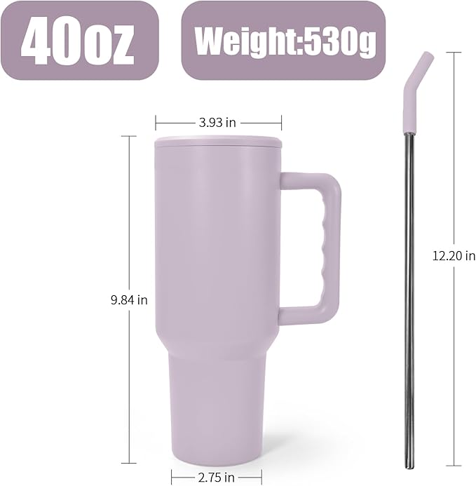 AGH 40 oz Sublimation Tumbler with Handle 4-Pack Stainless Steel Insulated Tumblers Blanks Water Bottle Travel Cups Matte Purple