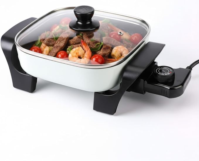 8" Electric Skillet with PFAS-Free Non-Stick Ceramic Coating, Removable Electric Frying Pan with Adjustable Temperature, Reversible Design, Tempered Glass Lid, Green