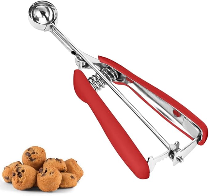 Extra Mini Cookie Scoop for Baking, 1 tsp / 5 ml Cookie Scooper, 18/8 Stainless Steel Cookie Scooper for Baking, Cookie Dough Scoop with Non-slip Grip(Red)
