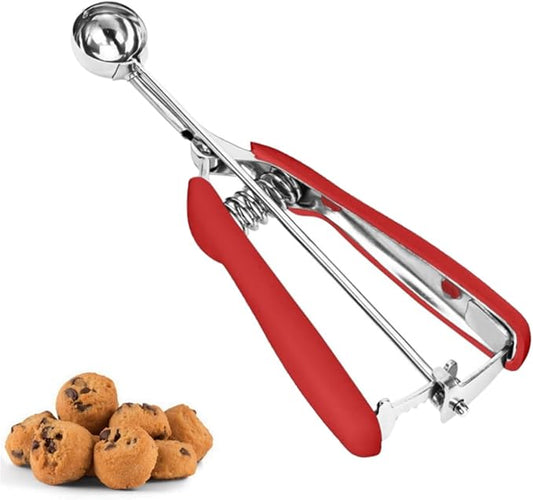 Extra Mini Cookie Scoop for Baking, 1 tsp / 5 ml Cookie Scooper, 18/8 Stainless Steel Cookie Scooper for Baking, Cookie Dough Scoop with Non-slip Grip(Red)