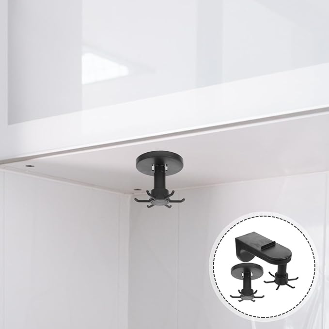 2pcs Wall Mounted Kitchen Utensil Hooks Multi-Functional 6-Claw Rotating Adhesive Hanger Black for Hanging Cooking Tools Under Cabinet Storage