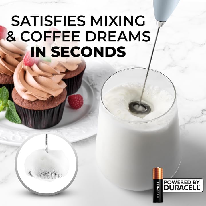 Zulay Kitchen Powerful Milk Frother Wand With 4 AA Duracell Batteries - Ultra Fast Handheld Drink Mixer - Electric Whisk Foam Maker for Coffee, Lattes, Cappuccino, Matcha & Creamer -