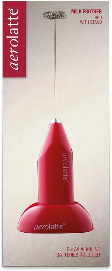 Aerolatte Milk Frother with Counter Stand, The Original Steam-Free Frother, Red