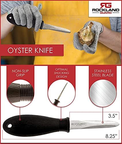 Rockland Guard Oyster Shucking Knife - Oyster Knife Shucker for Opening Clams, Scallops, Shellfish - Stainless Steel Blade, Non-Slip Ergonomic Handle - Kitchen Tool for Chefs, Cooks - Set of 2 Knives