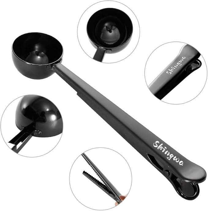 Coffee Scoop with Bag Clip, Multi-Function Milk Powder Measuring Spoon, 20ml (2*Black)