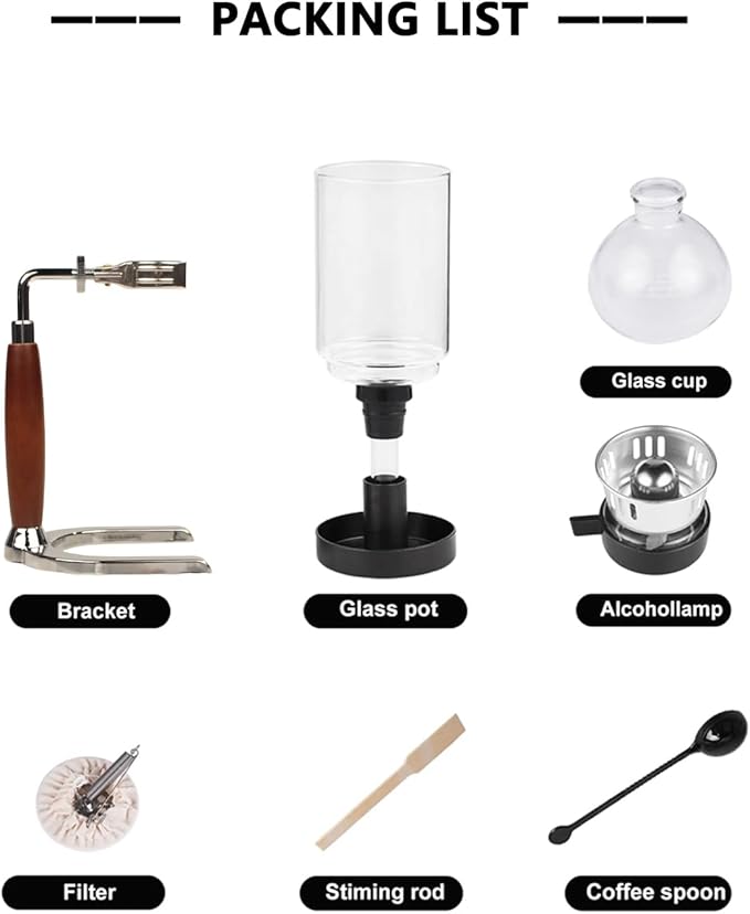 Manual Siphon Coffee Maker, Retro Vacuum Coffee Brewer 5-Cup (600ml) with Alcohol Burner, Adjustable Buffer Clamp, Stainless Steel Bracket Base for Coffee Aficionados