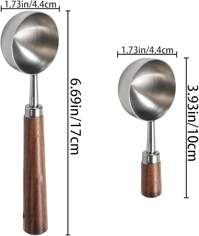 2 PCS Coffee Scoop Vintage Coffee Measuring Spoons Stainless Steel Coffees Spoon With Nature Walnut wood Handle Long Wooden Handle Coffees Scoop Kitchen Utensil Loose Tea Spoons Perfect for Coffee Tea