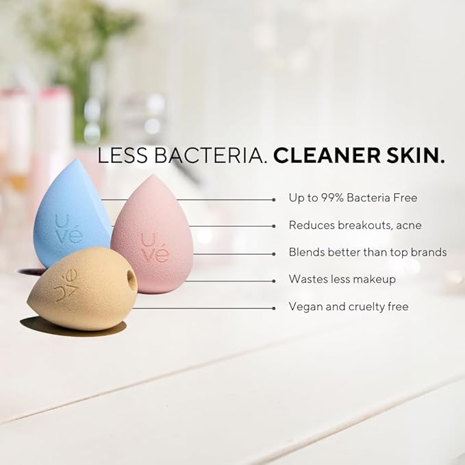 PURE Makeup Blender Sponge Set, Streak Free Application of Liquid, Powder & Cream Foundation, Professional Complexion Blending Tool, Cruelty Free, Vegan, Latex Free, Pack of 3 Shapes