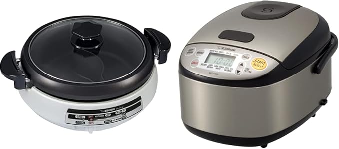 Zojirushi EP-PFC20HA Electric Skillet and Zojirushi NS-LGC05XB Micom Rice Cooker & Warmer Bundle