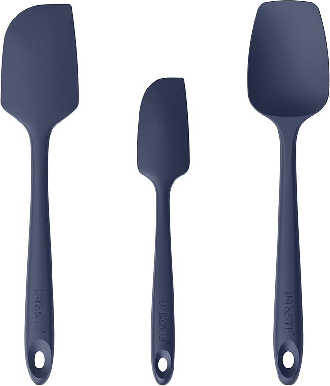 U-Taste Silicone Baking Spatula Set: 480ºF High Heat Resistant, Food Grade Flexible Rubber Kitchen Cooking Mixing Scraper, Food Grade Seamless Utensil for Nonstick Cookware Set of 3 (Midnight Blue)