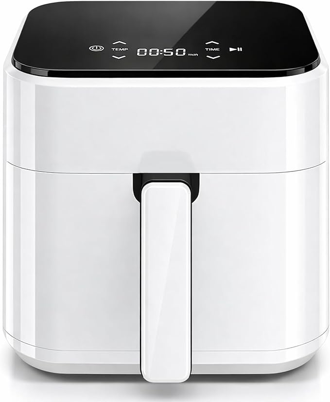 Simple Deluxe 8-in-1 Air Fryer 3 Qt, Digital Preset Airfryer with Overheat Protection and Auto Shut-Off, Nonstick and Dishwasher-Safe Basket for Fries, Bake, 60-Min Timer, Max 400°F, 800W, White