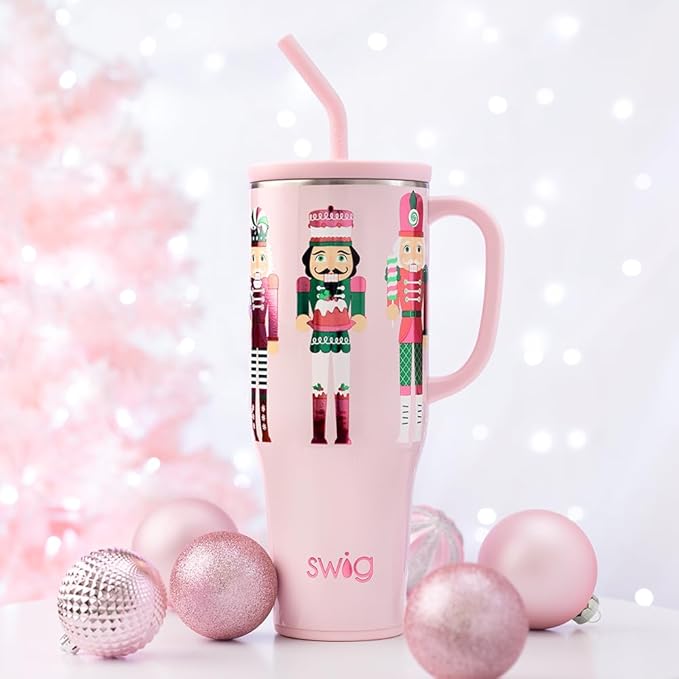 Swig Life 40oz Mega Mug, 40oz Tumbler with Handle and Straw, Extra Large Insulated Tumblers, Cup Holder Friendly Nutcracker Travel Mug (Sugar Plum Soldiers)