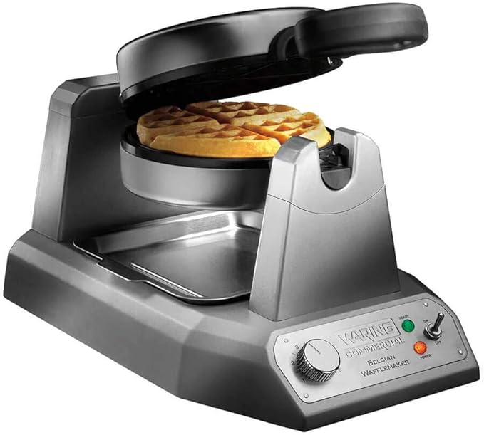 Waring Commercial WW180X Heavy Duty Single Belgian Waffle Maker, Coated Non Stick Cooking Plates, Produces 25 waffles per hour, 120V, 1200W, 5-15 Phase Plug, Silver, 12.5 x 17.88 x 10.5 inches