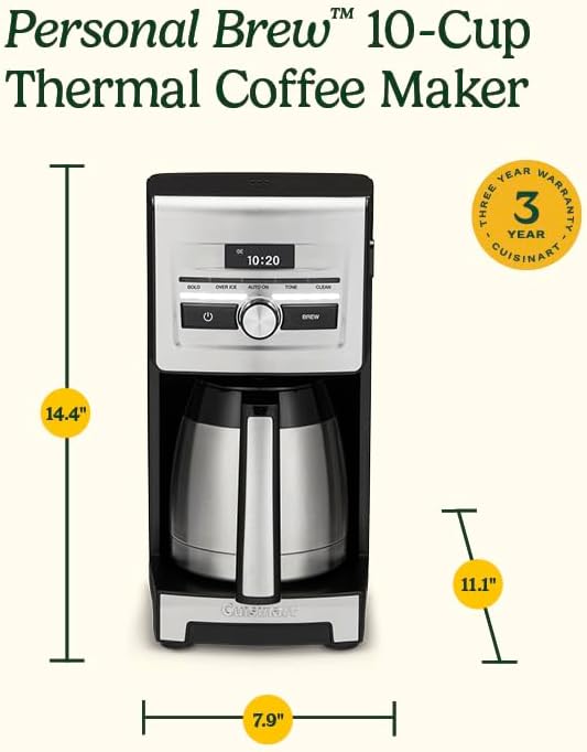 Cuisinart Personal Brew 10-Cup Thermal Coffee Maker, Fully Automatic Programmable Coffee Machine with Hot or Over Ice Options, Brew Strength Control, 52 Ounce Removable Water Reservoir, DCC-10