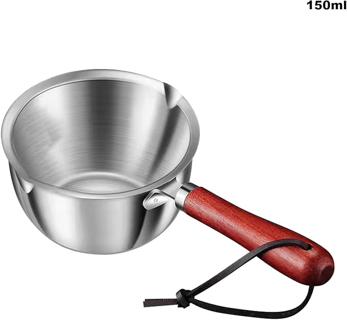 Butter Warmer Pot, Small Cast Iron Basting Pot With Wooden Handle Stainless Steel Multi Purpose Cooking Pot for Milk, Coffee(150ML)