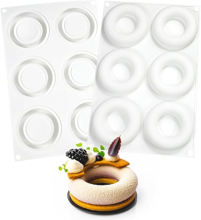 3D Donut Silicone Mold, Cupcake Baking Pan Mousse Tray Molds, Kitchen Cake Decorating Fondant Mould for Pumpkin Shaped Baking Mousse Cake, 6-Cavity Non-Stick Silicone Moulds (D_ Donut)