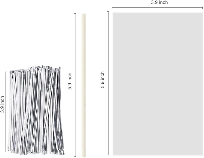 360 PCS Cake Pop Sticks and Wrappers Ties Kit, Including 120ct 6-inch Paper Lollipop Sticks, 120ct Cake Pop Parcel Bags, 100ct Silver Twist Ties for Candy Making Packaging Supplies