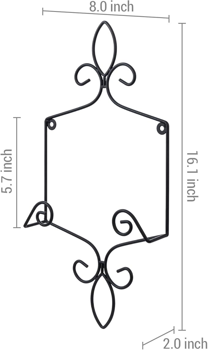 MyGift 9–13 Inch Wall Plate Hanger, Decorative Metal Scrollwork Plate Holder for Display, Wall Mounted Vertical Black Wire Plate Rack