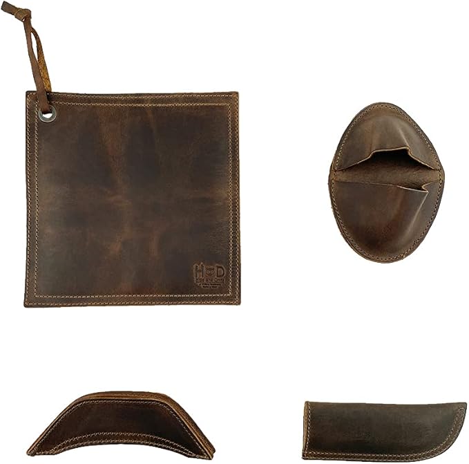 Hide & Drink, Set of 4 Hot Handle Holders, Panhandle, Side Kick, Grip Mitt & Square Pot Holder for Cast Iron Skillets & Pans, Full Grain Leather, Handmade, Bourbon Brown