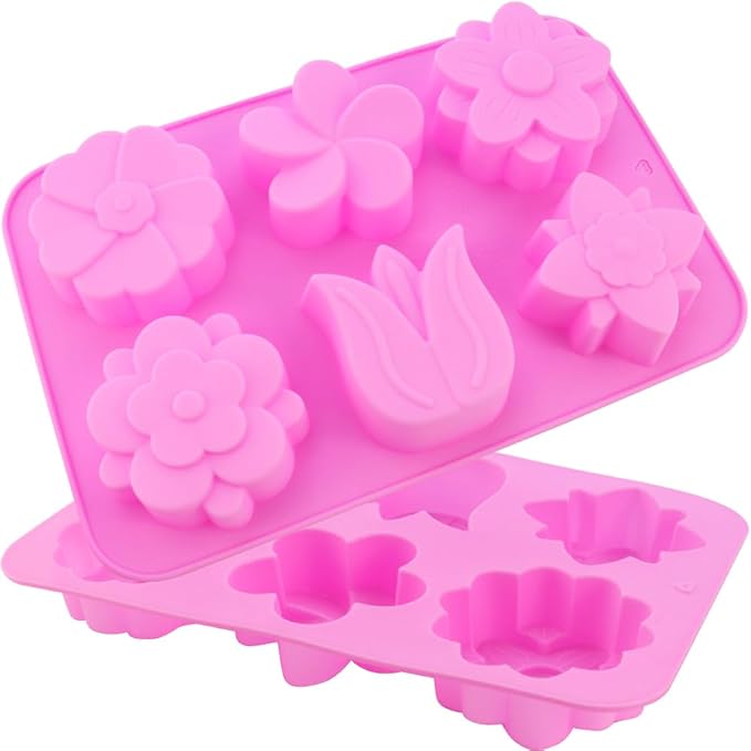 2 Packs 6-Cavity Silicone Flowers Shap Mold Assorted Silicone Flower Soap Mold Mixed Tulip Mold DIY Soap Molds for Handmade Chocolate Biscuit Cake Muffin Jelly Ice Cube