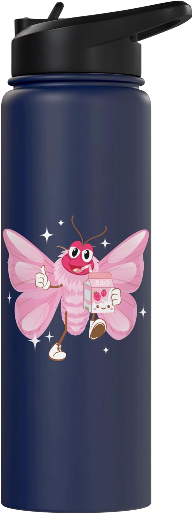Butterfly Kawaii Strawberry Milk Shake Carton Stainless Steel Insulated Water Bottle