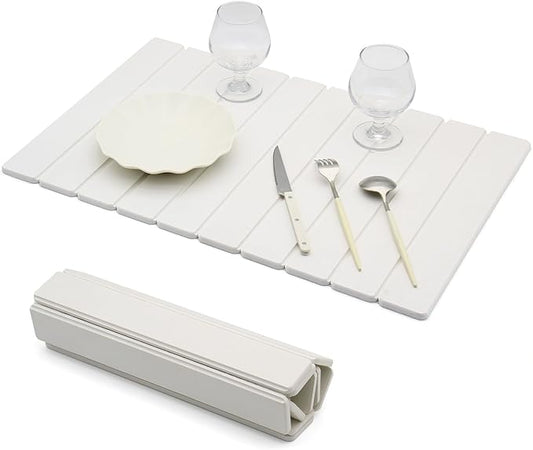 Stone Dish Drying Mat for Kitchen Counter, Diatomaceous Earth Water Absorbing Mat, Foldable and Super Absorbent Dish Drying Stone Mat for Dishes Bottles Cups, Match Any Countertop -White