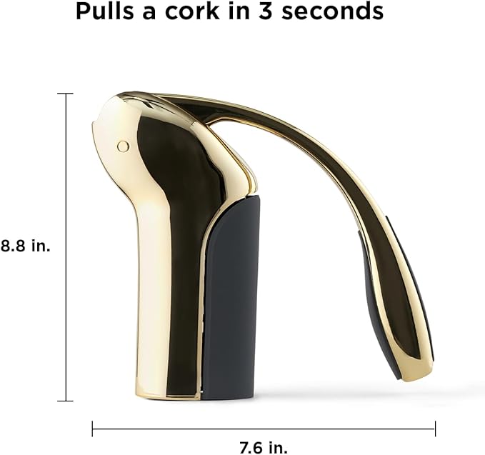 Rabbit Vertical Corkscrew Wine Opener with One-Pull Lever Design, Easy Manual Operation, Includes Foil Cutter and Durable Stainless Steel Spiral, Gold