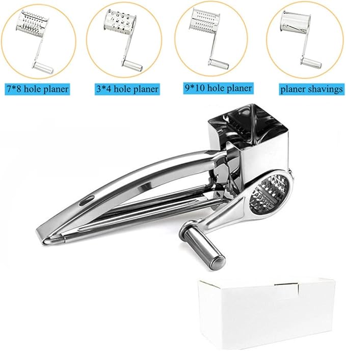 Kitchen Tools Hand Crank Shredder Butter Cheese Grater, Stainless Steel Rotary Grater Handheld Rotary Cheese Grater with 4 Stainless Drum